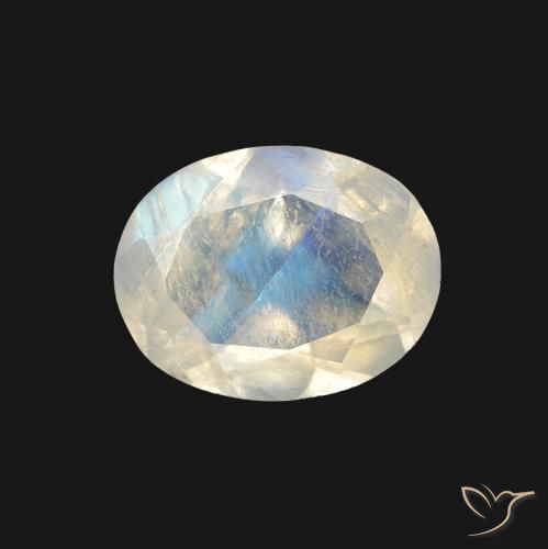1.28ct Natural Blanco azulado Piedra lunar arcoíris, Ovalada, Transparente