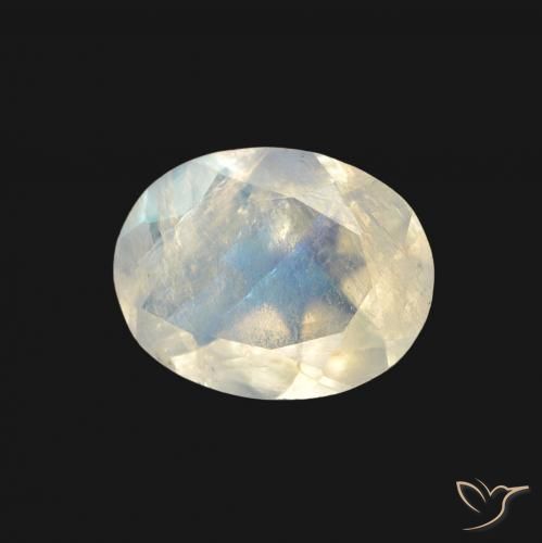 Piedra lunar arcoíris Blanco azulado natural de 1.28 ct, Ovalada, Transparente