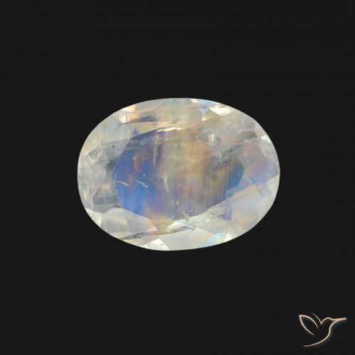 0.96ct Natural Blanco azulado Piedra lunar arcoíris, Ovalada, Transparente