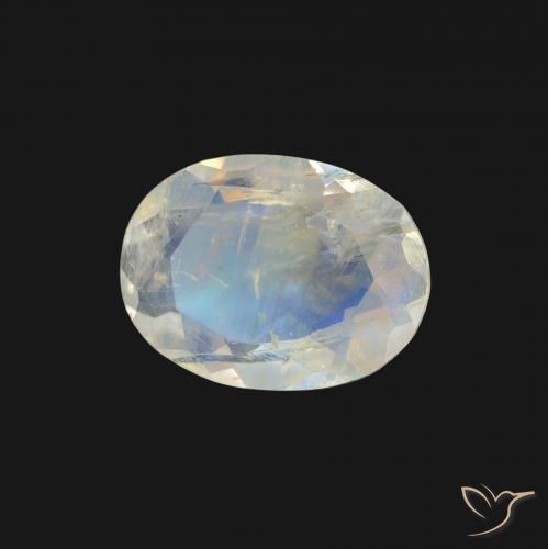 Piedra lunar arcoíris Blanco azulado natural de 0.96 ct, Ovalada, Transparente