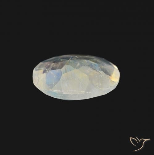 Piedra lunar arcoíris Blanco azulado natural de 0.96 ct, Ovalada, Transparente