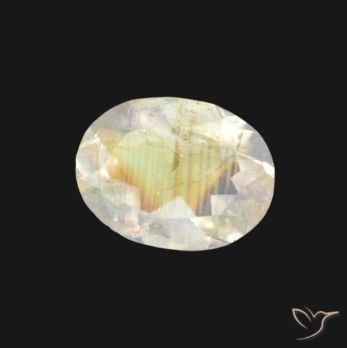 Piedra lunar arcoíris Blanco azulado natural de 1.19 ct, Ovalada, Transparente