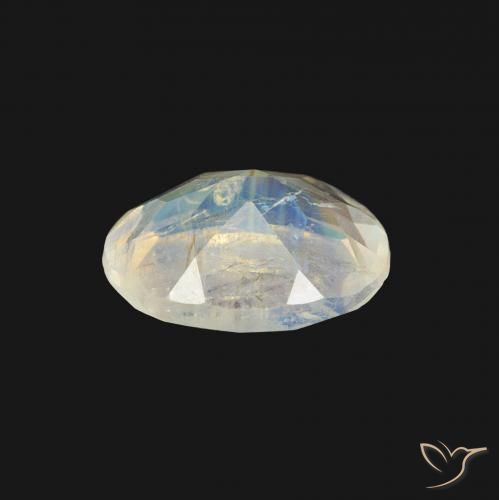 Piedra lunar arcoíris Blanco azulado natural de 1.19 ct, Ovalada, Transparente