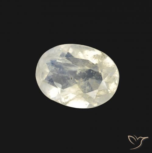 Piedra lunar arcoíris Blanco azulado natural de 1.04 ct, Ovalada, Transparente