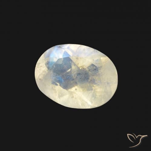 Piedra lunar arcoíris Blanco azulado natural de 1.23 ct, Ovalada, Transparente