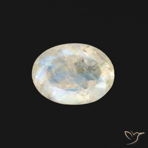1.11ct Natural Blanco azulado Piedra lunar arcoíris, Ovalada, Transparente