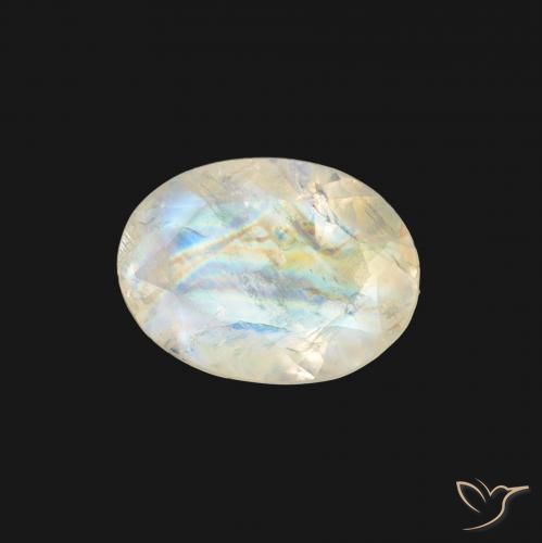 Piedra lunar arcoíris Blanco azulado natural de 1.11 ct, Ovalada, Transparente