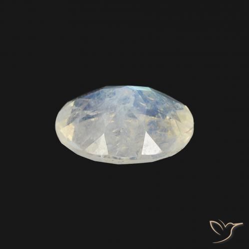 Piedra lunar arcoíris Blanco azulado natural de 1.11 ct, Ovalada, Transparente