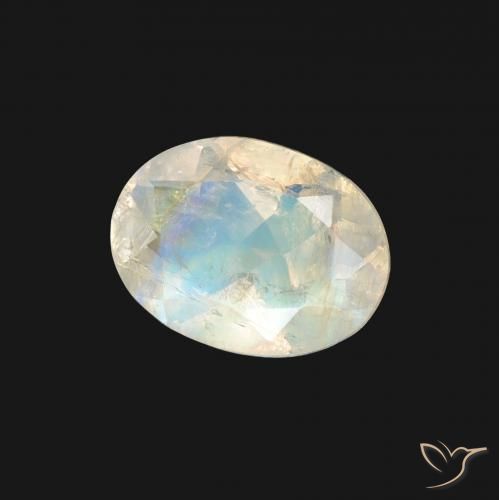 Piedra lunar arcoíris Blanco azulado natural de 1.16 ct, Ovalada, Transparente