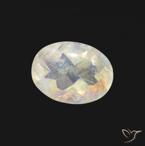 Piedra lunar arcoíris Blanco azulado natural de 1.21 ct, Ovalada, Transparente