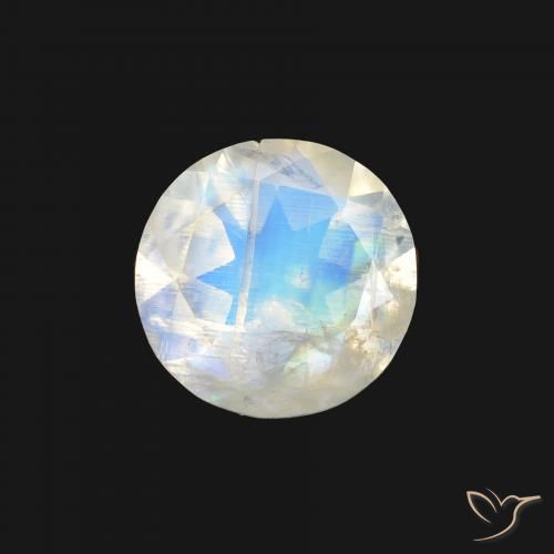 1.04ct Natural Blanco azulado Piedra lunar arcoíris, Redondo, Transparente