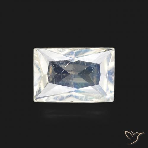 0.48ct Natural Blanco azulado Piedra lunar arcoíris, Corte Baguette, Transparente
