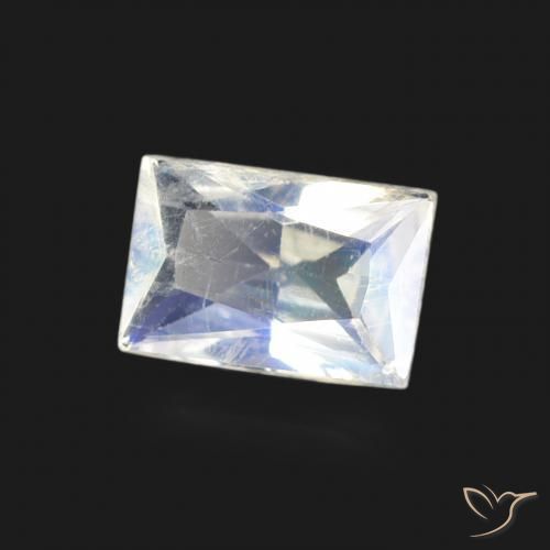 Piedra lunar arcoíris Blanco azulado natural de 0.48 ct, Corte Baguette, Transparente