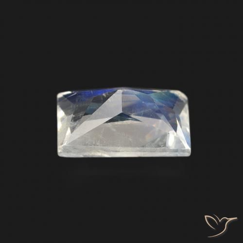 Piedra lunar arcoíris Blanco azulado natural de 0.48 ct, Corte Baguette, Transparente