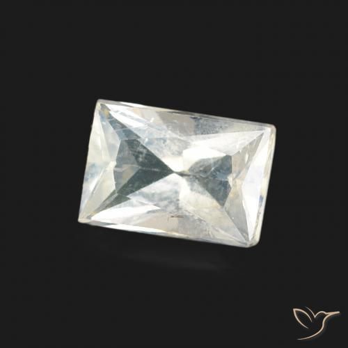 Piedra lunar arcoíris Blanco azulado natural de 0.50 ct, Corte Baguette, Transparente