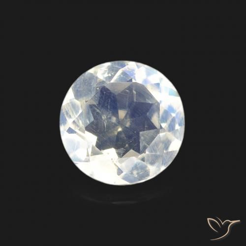 0.52ct Natural Blanco azulado Piedra lunar arcoíris, Redondo, Transparente