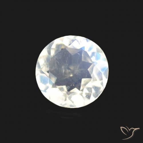 Piedra lunar arcoíris Blanco azulado natural de 0.52 ct, Redondo, Transparente