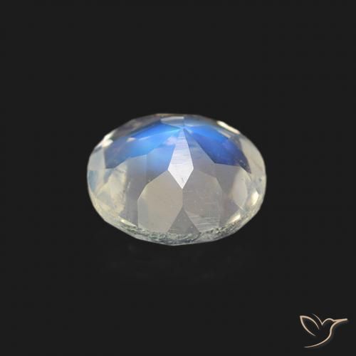 Piedra lunar arcoíris Blanco azulado natural de 0.52 ct, Redondo, Transparente