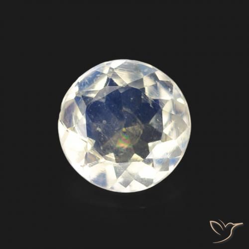 0.54ct Natural Blanco azulado Piedra lunar arcoíris, Redondo, Transparente