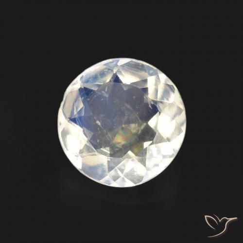 Piedra lunar arcoíris Blanco azulado natural de 0.54 ct, Redondo, Transparente