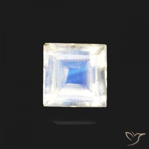 0.33ct Natural Blanco azulado Piedra lunar arcoíris, Cuadrado, Transparente
