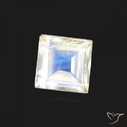 Piedra lunar arcoíris Blanco azulado natural de 0.33 ct, Cuadrado, Transparente
