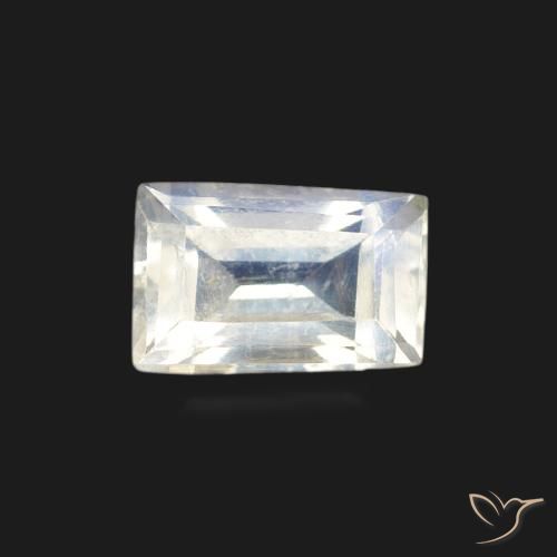 0.60ct Natural Blanco azulado Piedra lunar arcoíris, Corte Baguette, Transparente