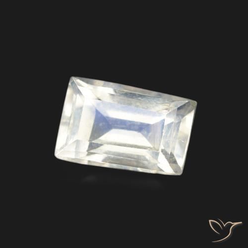 Piedra lunar arcoíris Blanco azulado natural de 0.60 ct, Corte Baguette, Transparente
