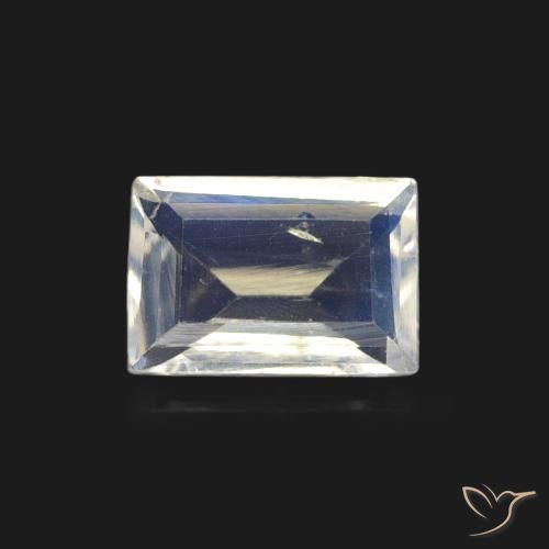 0.44ct Natural Blanco azulado Piedra lunar arcoíris, Corte Baguette, Transparente