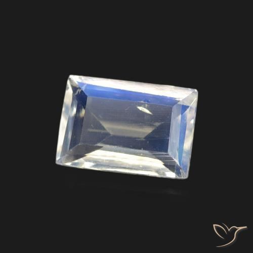 Piedra lunar arcoíris Blanco azulado natural de 0.44 ct, Corte Baguette, Transparente