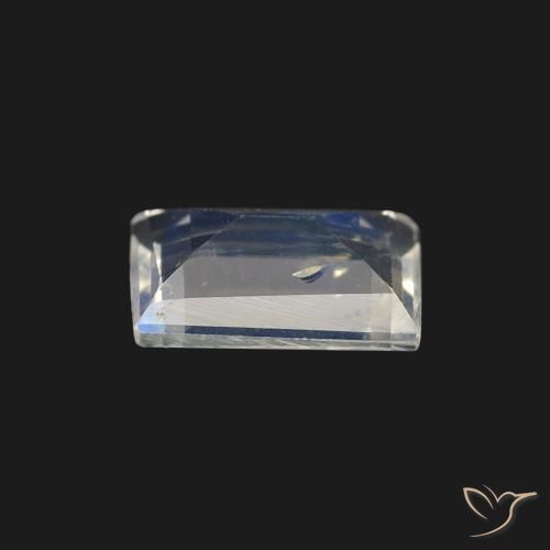 Piedra lunar arcoíris Blanco azulado natural de 0.44 ct, Corte Baguette, Transparente