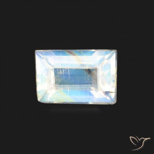 0.47ct Natural Blanco azulado Piedra lunar arcoíris, Corte Baguette, Transparente