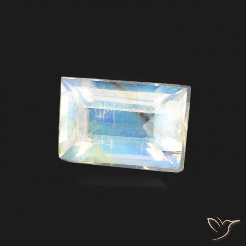 Piedra lunar arcoíris Blanco azulado natural de 0.47 ct, Corte Baguette, Transparente