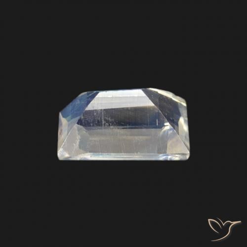 Piedra lunar arcoíris Blanco azulado natural de 0.47 ct, Corte Baguette, Transparente