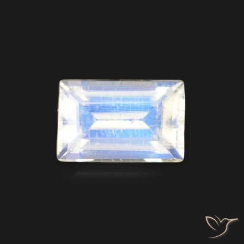 0.47ct Natural Blanco azulado Piedra lunar arcoíris, Corte Baguette, Transparente