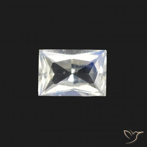 0.47ct Natural Blanco azulado Piedra lunar arcoíris, Corte Baguette, Transparente