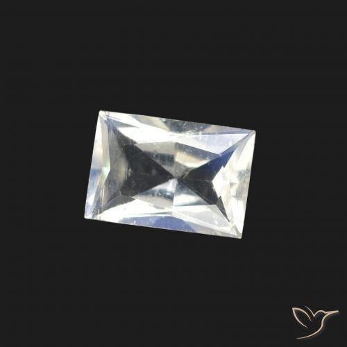 Piedra lunar arcoíris Blanco azulado natural de 0.47 ct, Corte Baguette, Transparente