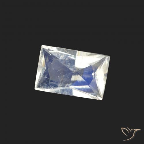 Piedra lunar arcoíris Blanco azulado natural de 0.50 ct, Corte Baguette, Transparente
