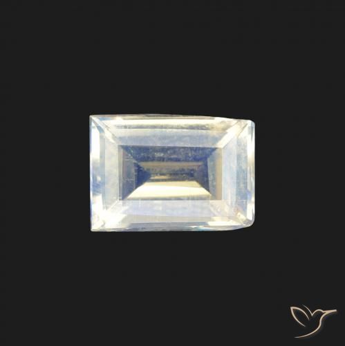 0.82ct Natural Blanco azulado Piedra lunar arcoíris, Corte Baguette, VS