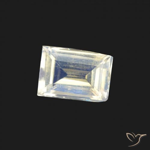 Piedra lunar arcoíris Blanco azulado natural de 0.82 ct, Corte Baguette, VS