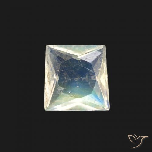 0.27ct Natural Blanco azulado Piedra lunar arcoíris, Cuadrado, Transparente