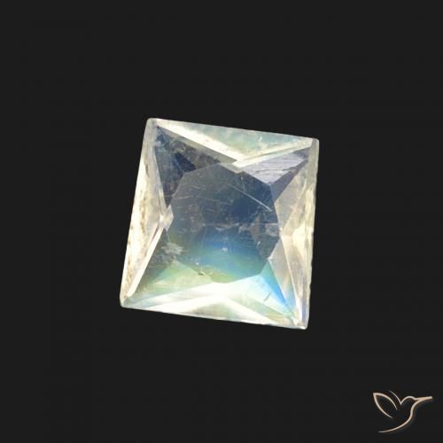 Piedra lunar arcoíris Blanco azulado natural de 0.27 ct, Cuadrado, Transparente