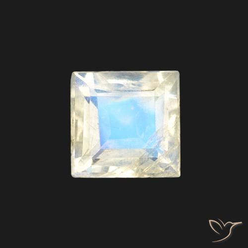 0.35ct Natural Blanco azulado Piedra lunar arcoíris, Cuadrado, Transparente