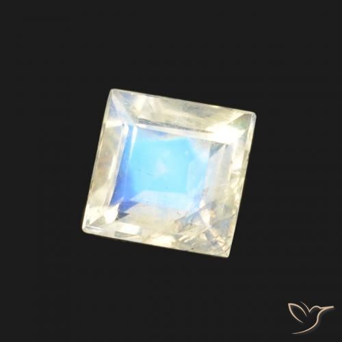 Piedra lunar arcoíris Blanco azulado natural de 0.35 ct, Cuadrado, Transparente