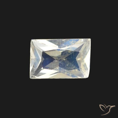 0.39ct Natural Blanco azulado Piedra lunar arcoíris, Corte Baguette, Transparente