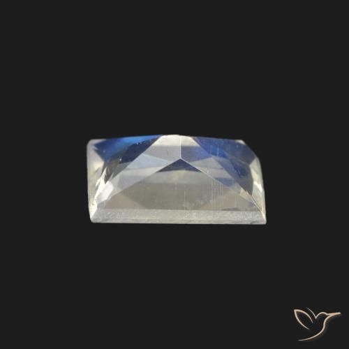Piedra lunar arcoíris Blanco azulado natural de 0.39 ct, Corte Baguette, Transparente