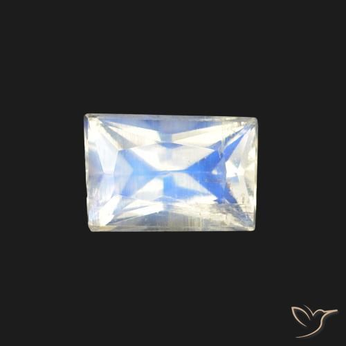 0.47ct Natural Blanco azulado Piedra lunar arcoíris, Corte Baguette, Transparente