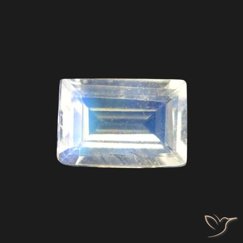 0.48ct Natural Blanco azulado Piedra lunar arcoíris, Corte Baguette, Transparente