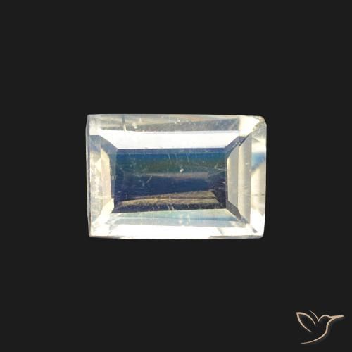 0.40ct Natural Blanco azulado Piedra lunar arcoíris, Corte Baguette, Transparente