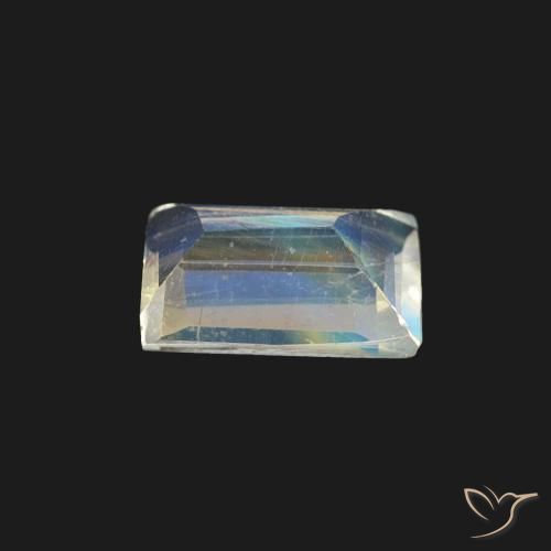 Piedra lunar arcoíris Blanco azulado natural de 0.40 ct, Corte Baguette, Transparente